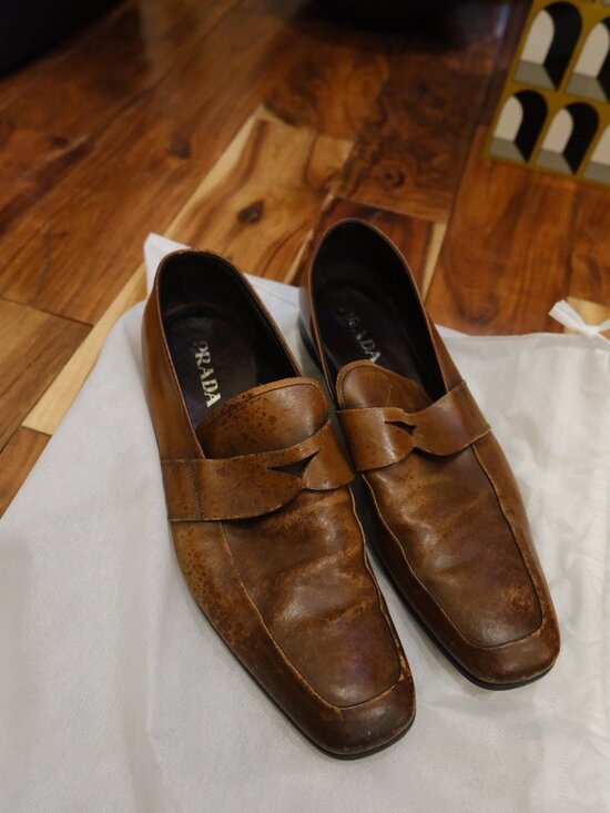Prada Men\'s Brown Leather Loafers Approx. US 12.5
